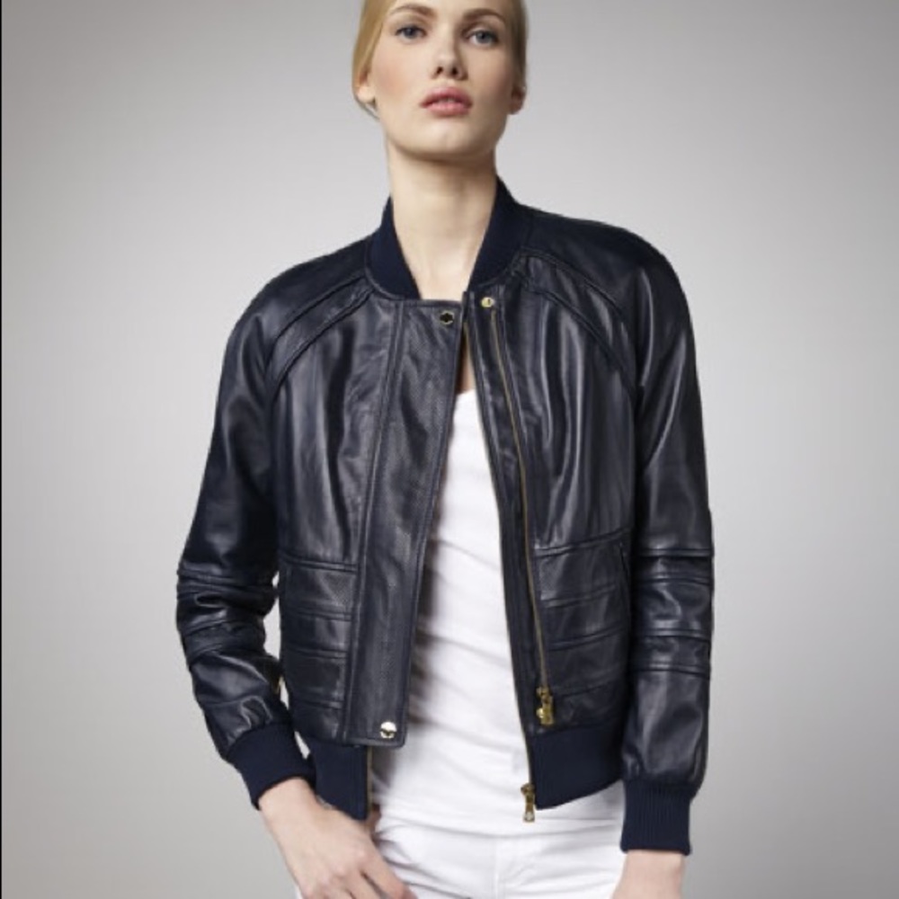 Tory Burch “Liesel” Normandy Blue Leather Jacket, Sz. M